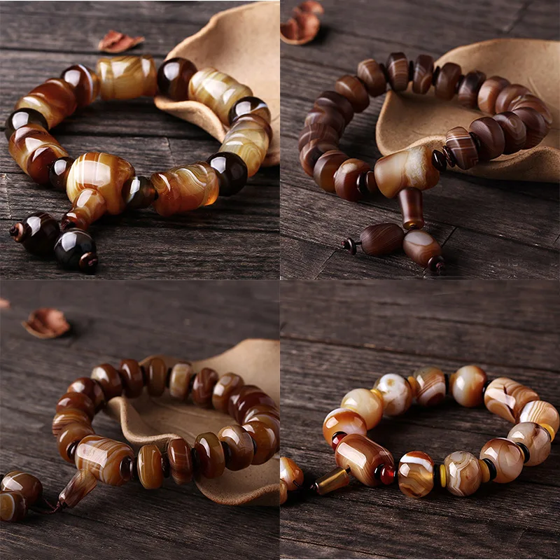 

Natural Onyx Beads Bracelet Men Single Circle Simple Ethnic Style Barrel Shape Beaded Lucky Charm Feng Shui Crystals Bracelets