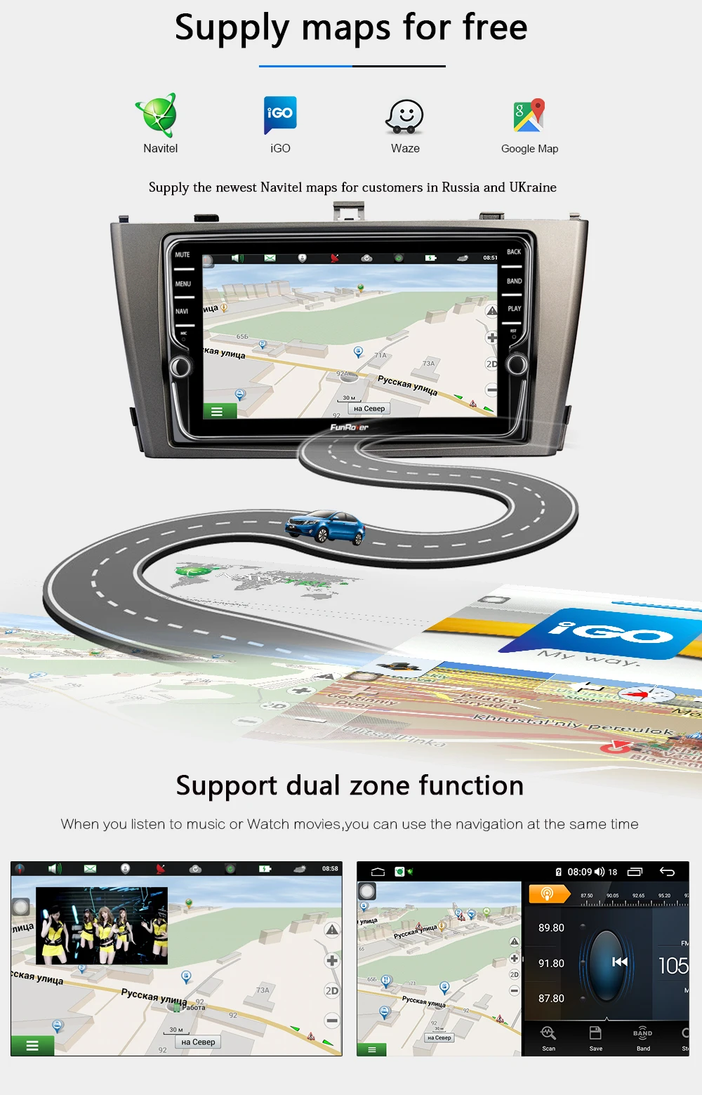 Clearance Funrover 4G RAM Android9.0 Car dvd player For Toyota Avensis 2009-2013 8 core gps navigation autoradio tape recorder DSP 64G ROM 7