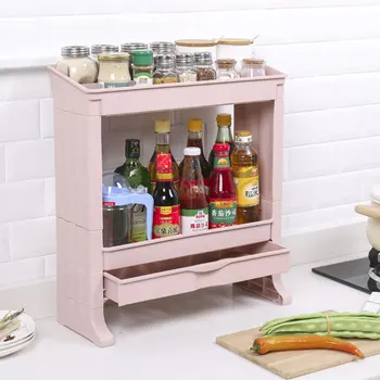 

Actionclub Kitchen Storage Shelf Home Double Layer Kitchen Spice Rack Plastic Seasoning Bottle Storage Shelf Bathroom Organizer