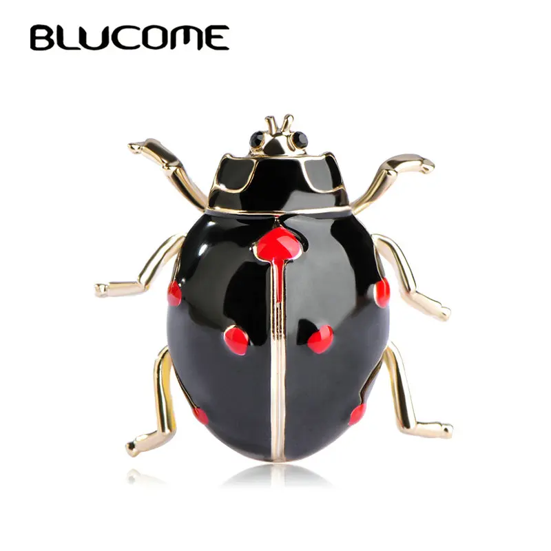 Blucome Fashion Ladybug Brooches Black Enamel Gold-color Insect Brooch Kids Lady Girls Men Jewelry Suit Collar Pins Corsage Clip