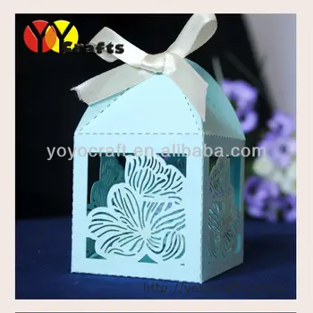 

2018 high quality light blue laser cut mini cute wedding souvenir box