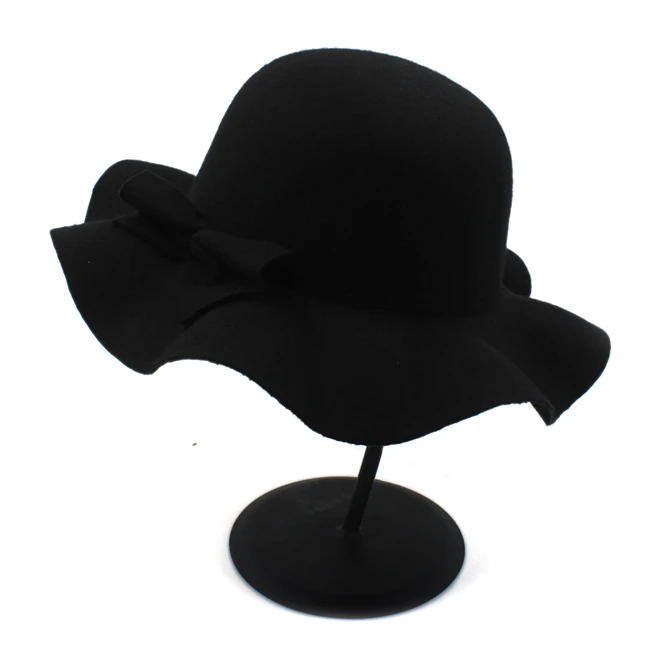 Мода Шерсть Зима Осень Дети Мягкие широкие поля Fedora шляпа для девочки Feminino фетровый котелок шляпа от солнца флоппи дети большой шляпа - Цвет: Black