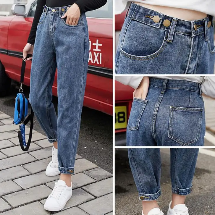 Джинсы для мам с высокой талией, винтажные узкие брюки, джинсы бойфренд, повседневные джинсовые брюки для женщин, черные, синие, размера плюс