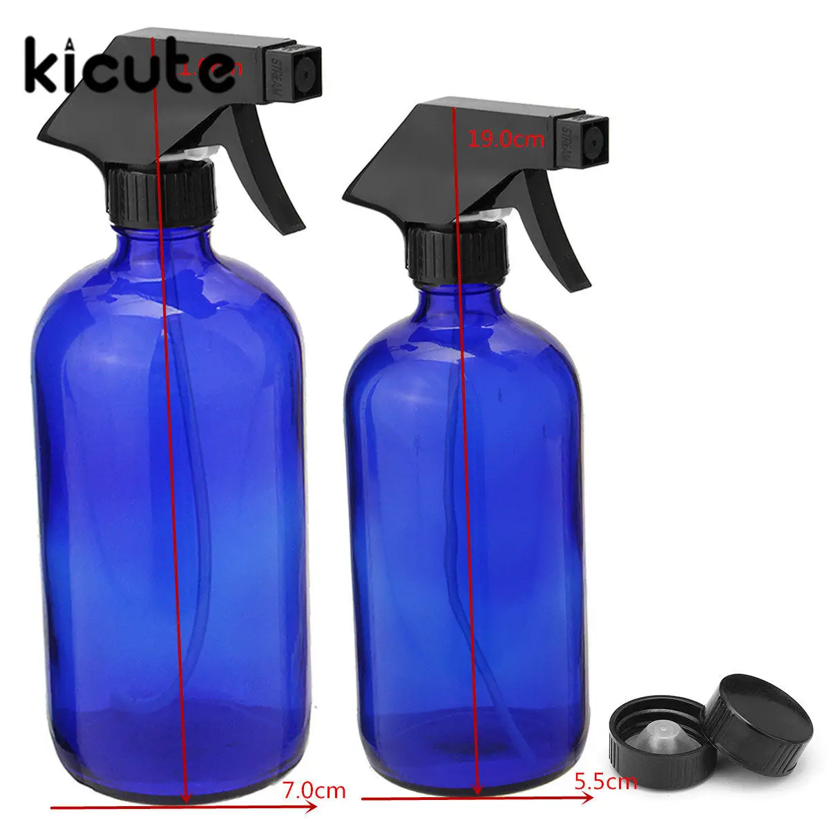 KiCute Heated 500ML Pump Container Blue Glass Spray Bottle ...