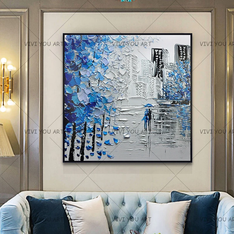 

Large 100% Handpainted Abstract Modern Wall Painting Street Scenery Knife Oil Painting On Canvas Wall Decor Lover Landscape