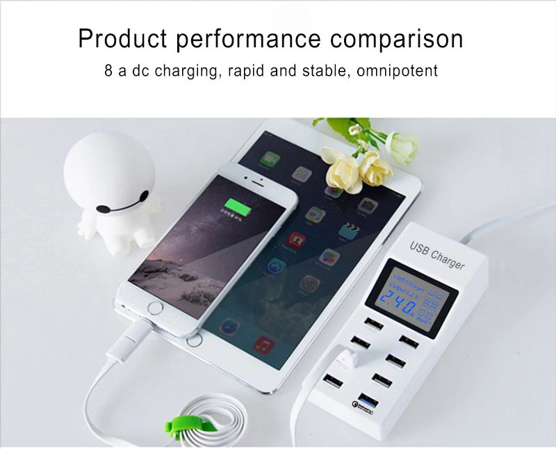 QC 3.0 Smart Charger Dock Station Charging Station Hub with LED Current Display Mobile Phone Charger(13)