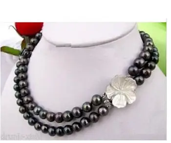 

Lady 00% Natural jewelry >AAA+ 8-9mm tahitian black natural pearl necklace 18-19" Mabe Clasp women's jewelry