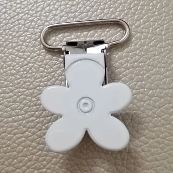

20pcs per lot custom suspender clips metal flower shaped pacifier clips with white color