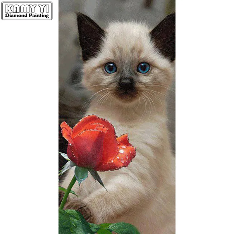 

Full Square drill 5D DIY Diamond painting Cat holding red rose Diamond Embroidery Mosaic Cross Stitch Rhinestone decoration