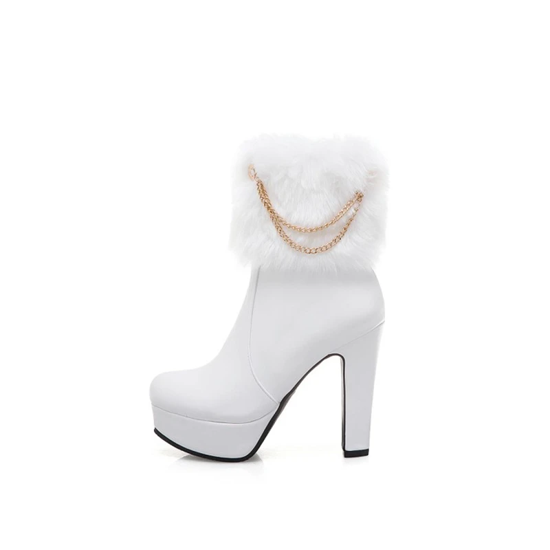 BLXQPYT/Большие размеры 34-50; зимние ботинки; Botas Mujer; Модные ботильоны; брендовая пикантная осенне-зимняя теплая женская обувь на высоком каблуке; 3362 - Цвет: Белый