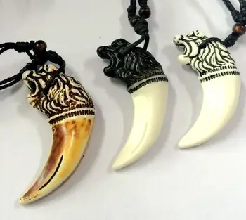 

FREE SHIPPING 12 Imitation necklace Chinese gothic lion totem resin wax cord gift