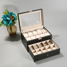 2016 de Fábrica al por mayor Caja de Reloj Negro 20 Rejilla Caja de Reloj de Cuero Caja de Reloj de Exhibición de La Joyería Caja de Almacenamiento Organizador Titular