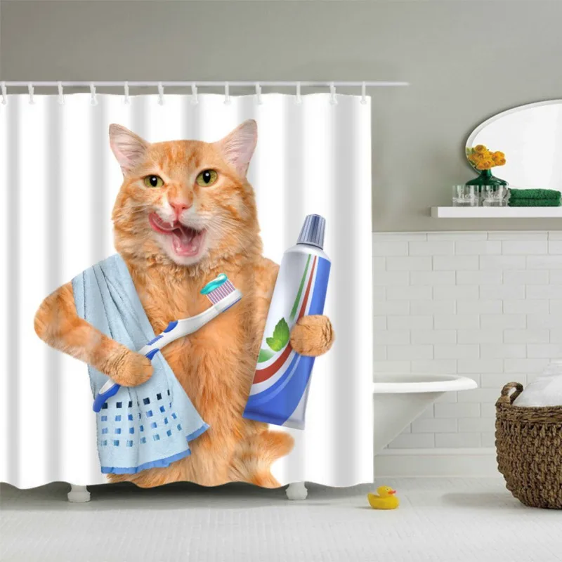 Забавный Кот Декор для ванной занавеска душа цифровая 3D печатная - Фото №1