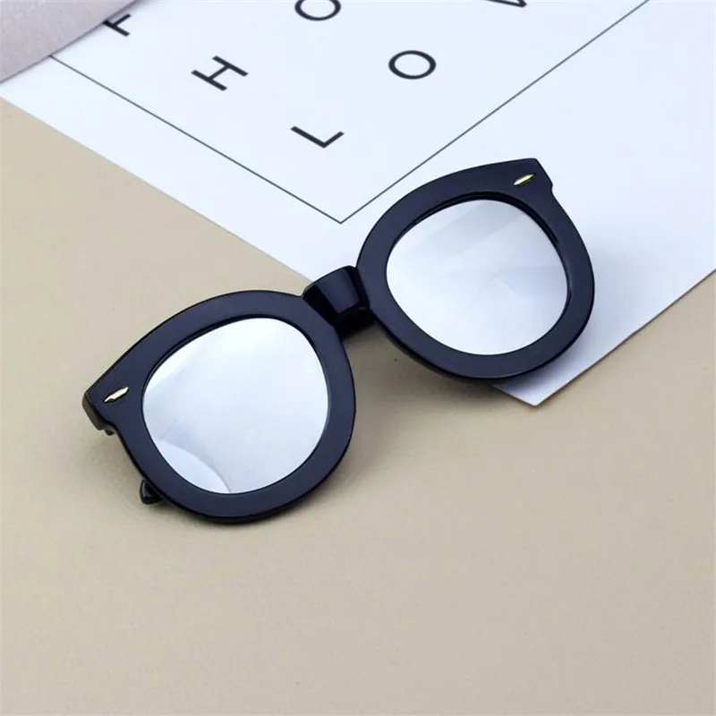 Black Silver Iboode детские солнцезащитные очки цветные толстовки для детей с изображением "большой круглый рамки солнцезащитные очки мальчики девочки очки с заклепками или антибликовым покрытием Oculos UV400 - Цвет линз: Black Silver