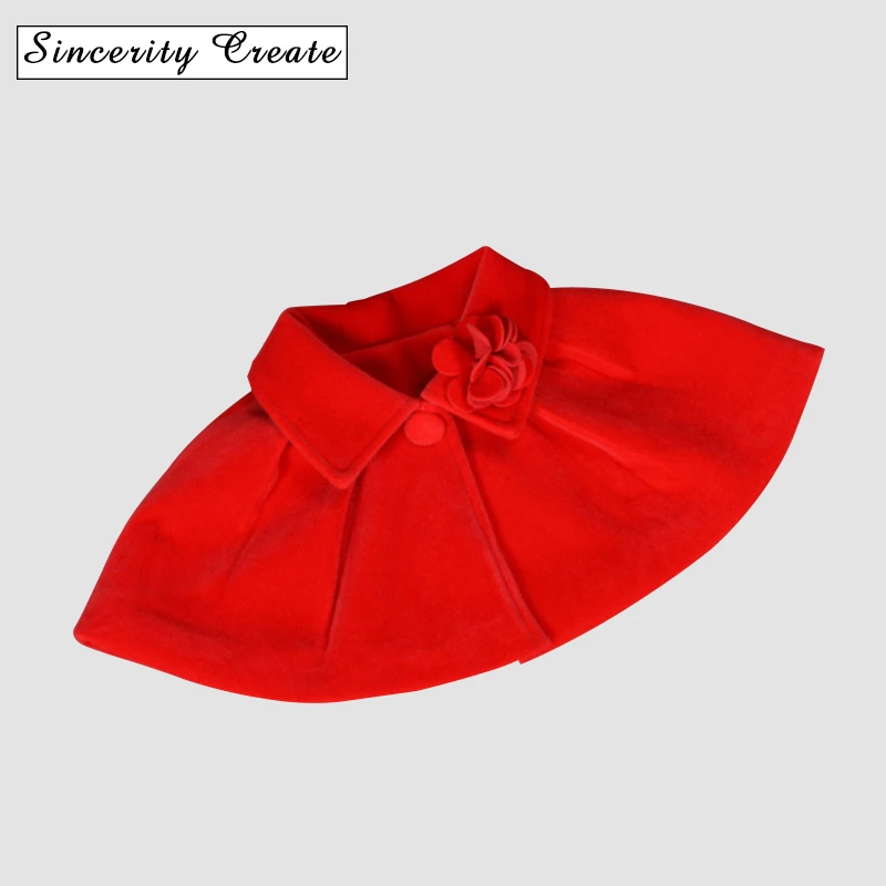 

Baby Girl Winter Wool Newborn Outwear Baby Winter Coat turn-down collar tether solid princess style half sleeve floral KC-1809