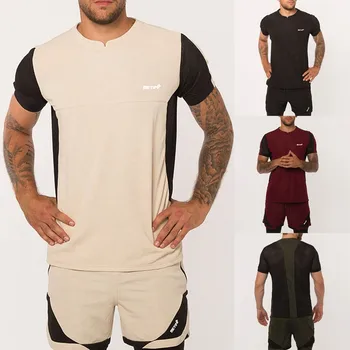 

Casual Men's Set Fitness Sweat Breathable Set Summer Short Sleeve Shorts Sports Tight Set Solid Color Round Collar Set T617