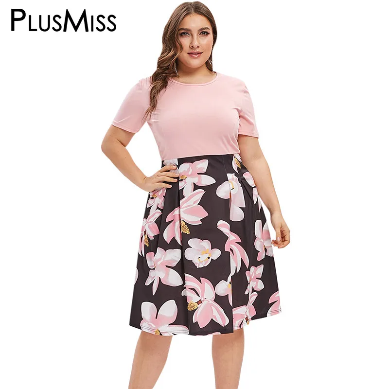 PlusMiss размера плюс 5XL Цветок Летнее нарядное платье с цветочным принтом 2019