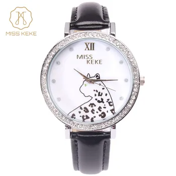 

Miss Keke Designer Watches 2016 New Clay Cute 3d Mini World Rhinestone Watch Leopard Ladies Leather Wristwatches 1344