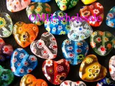 

OMH wholesale free ship 8mm 12mm 100pcs mixed flowers millefiori heart glass beads ZL557