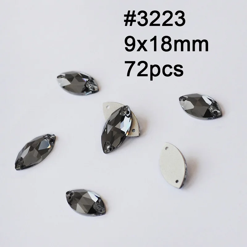 Crystal Black Diamond K9 Sew on Mirror Strass Rivoli Drop Square Cosmic Rhinestones DIY Dress Design Garment Accessories - Цвет: Navette 9X18mm 72pcs