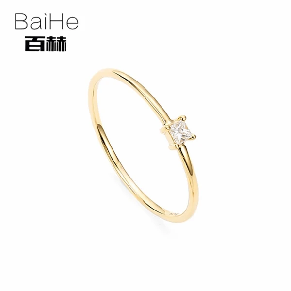 Square drill BAIHE Solid 14K желтое золото 0.05CT Сертифицированный H/SI круглая огранка натуральные бриллианты свадебные женские модные ювелирные изделия кольцо - Цвет камня: Square drill