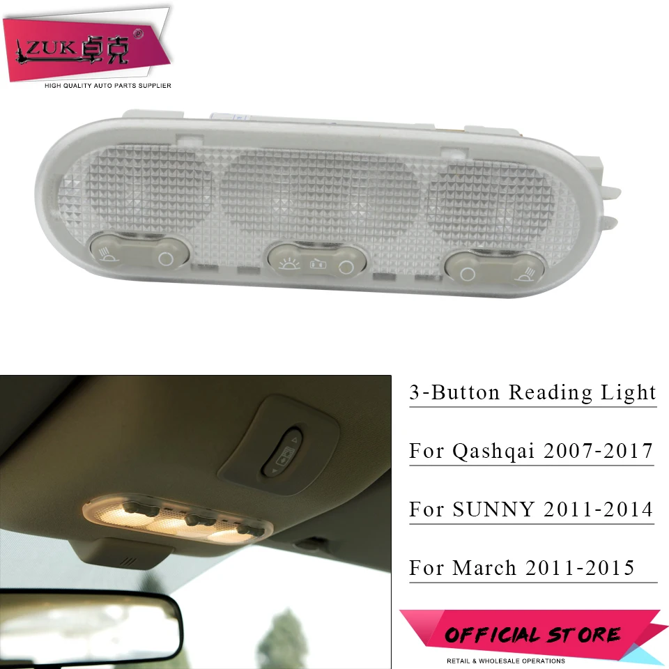 

ZUK Car Dome Light Roof Lamp Auto Reading Light Reading Lamp For Nissan Qashqai 2007-2017 Sunny March 2011 2012 2013 2014 2015