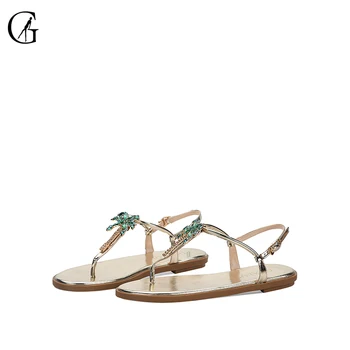 

GOXEOU 2019 new Women's T-Strap Buckle Rhinestone Casual Flats Sandals size32-46 free shipping