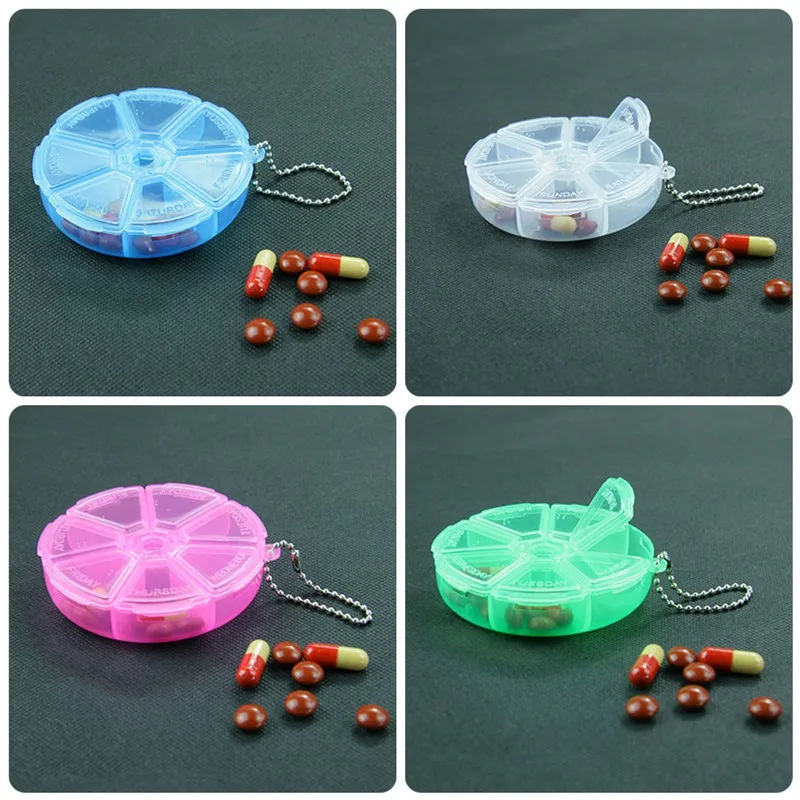 

Empty Pill Case 7 Slot Weekly Medicine Organizer Round Container Travel Capsule Health Pills Drug Plastic Box Splitter Case 1PCS