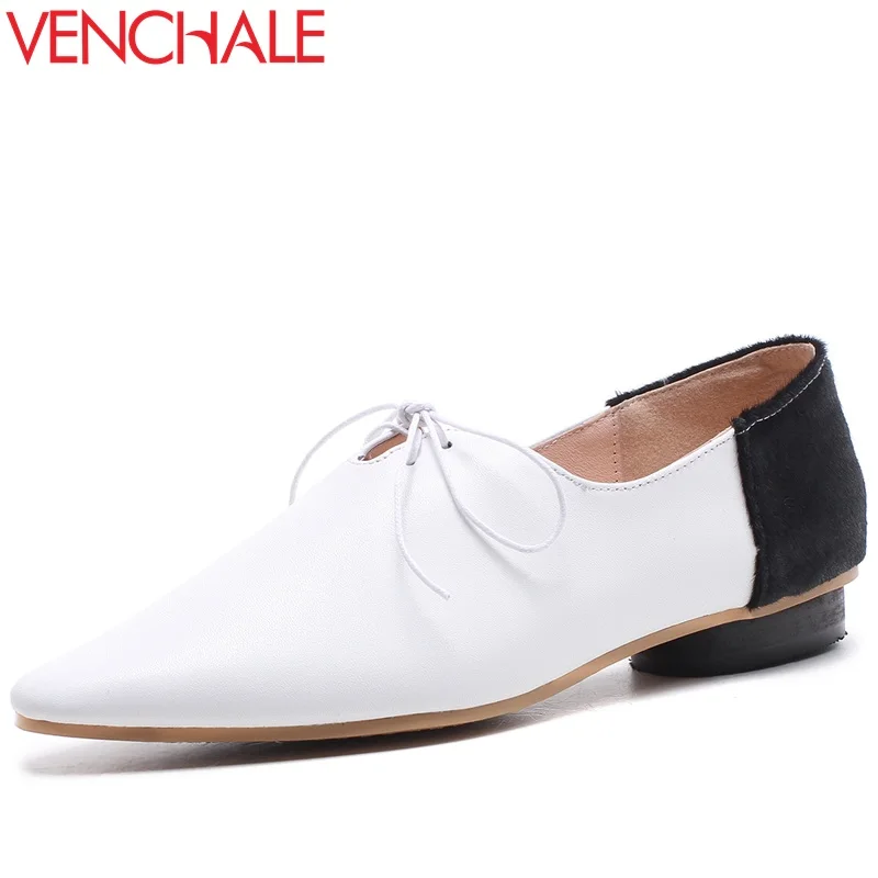

VENCHALE mixed colors lace-up office lady graceful curve design pointed toe single shoes low heels zapatos mujer woman pumps