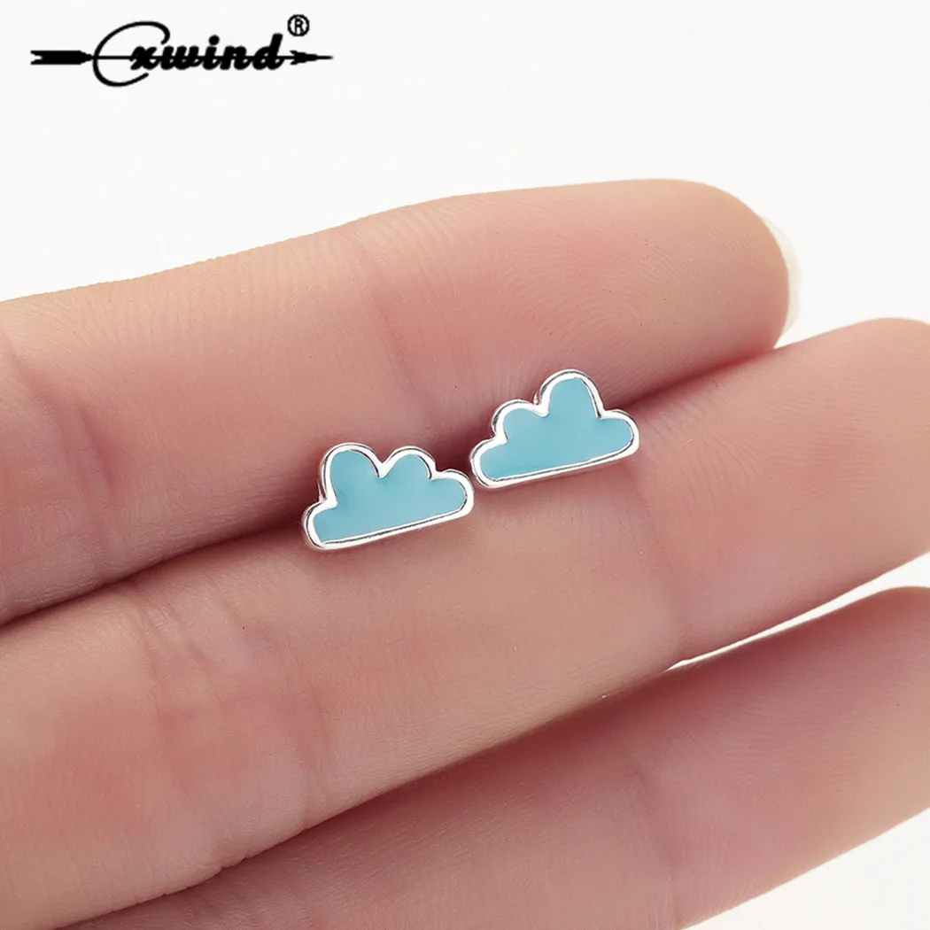 

Cxwind Cute Mini Mountain Stud Earrings For woman Girls Female Blue Cloud Stud Earring Minimalist boucle d'oreille mujer jewelry