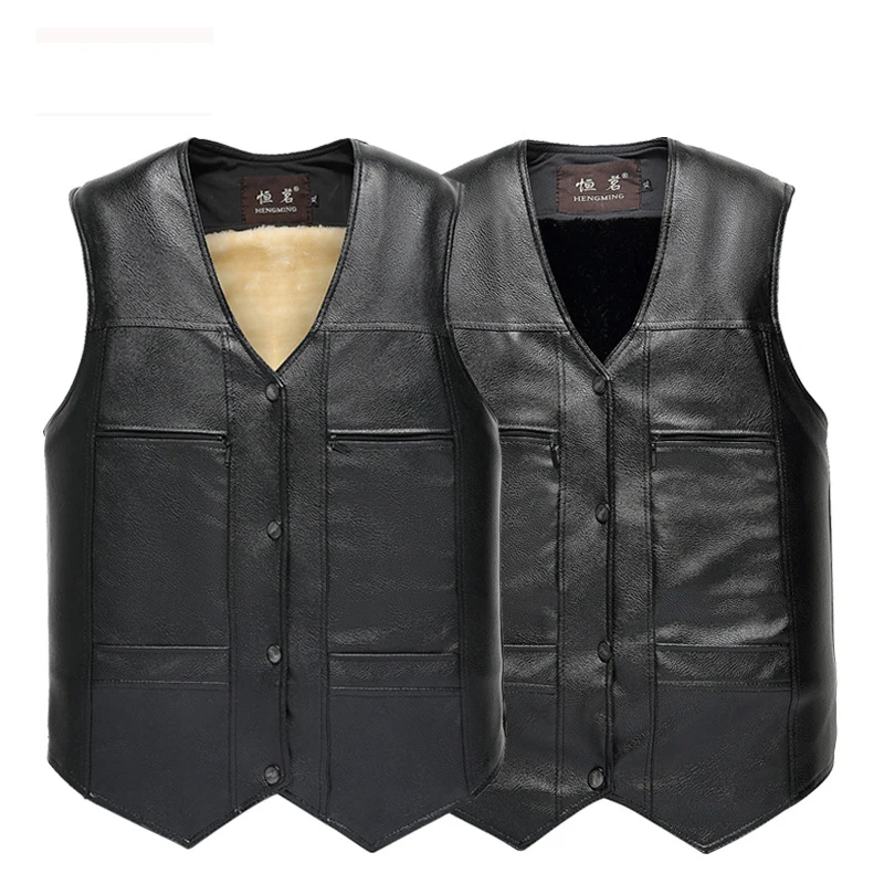 NIANJEEP 2018 Winter Super Warm PU Leather Mens Vests Casual Black ...