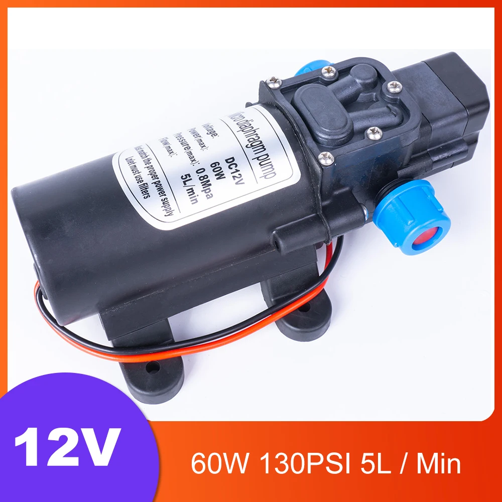 

Mini DC 12V 60W 130PSI 5L / Min Water High Pressure Diaphragm Pump Self-Priming Pump Automatic Switch For Garden Wagon