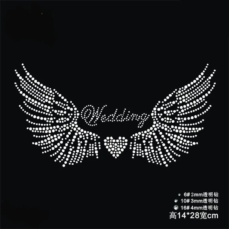 

2pc/lot Wedding wings heart patches hot fix rhinestone transfer motifs iron on transfers motif for bag shirt