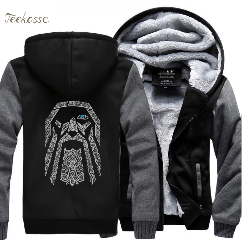 Odin Vikings Vintage Hoodies Sweatshirts Men 2018 Winter Warm Fleece Mens Thick Zipper Hooded Casual New Fashion Jackets Coat
