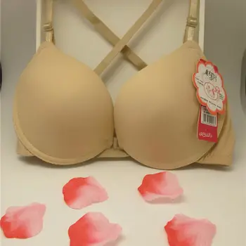 

Sexy Solid Color Light Front Buckle Cross Beauty Back With Steel Ring 3/4 Cup Gathered Bra