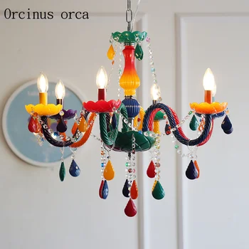 

American Pastoral color crystal chandelier restaurant children's room Princess Girl Bedroom cartoon creative LED crystal lamp