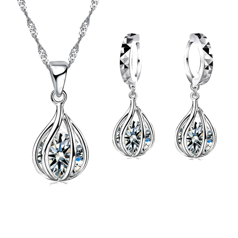Яркий из австрийского кристалла, кубический цирконий Твердые 925 пробы серебряные серьги кулон ожерелье ювелирные наборы для женщин