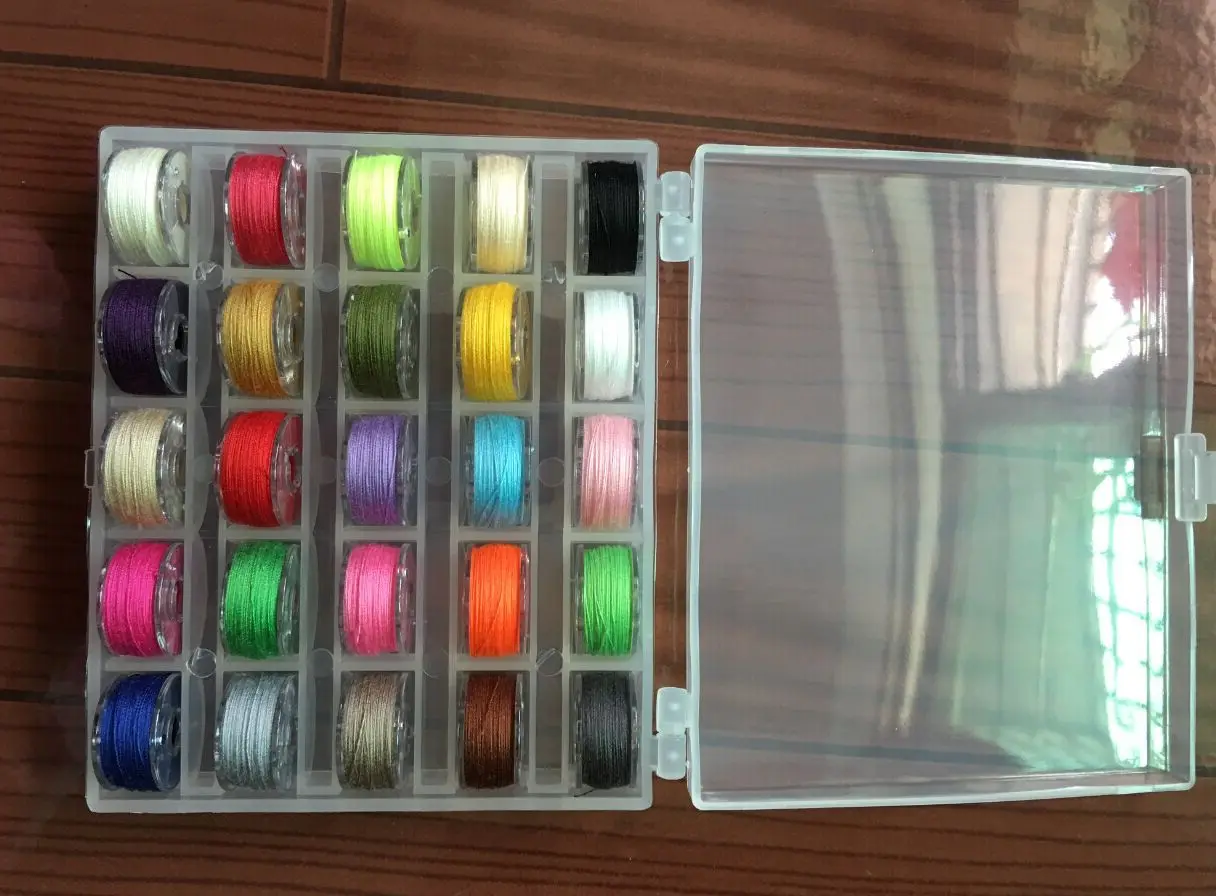 

25 Assorted Colors Sewing Thread and Case Organizer with Clear Sewing Machine Bobbins for Brother/ Babylock/ Janome/ Kenmore
