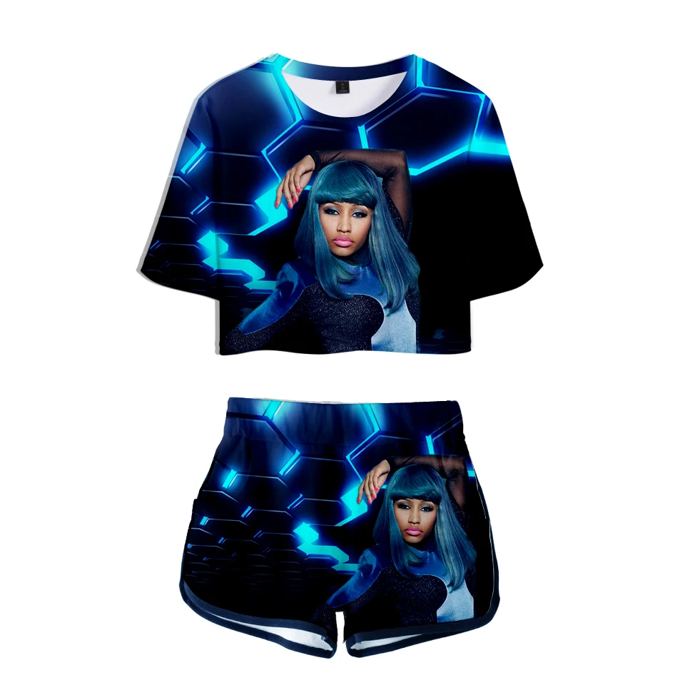 LUCKYFRIDAYF 2018 3D Поп летние мягкие шорты и футболки Nicki Minaj Модные женские комплекты из