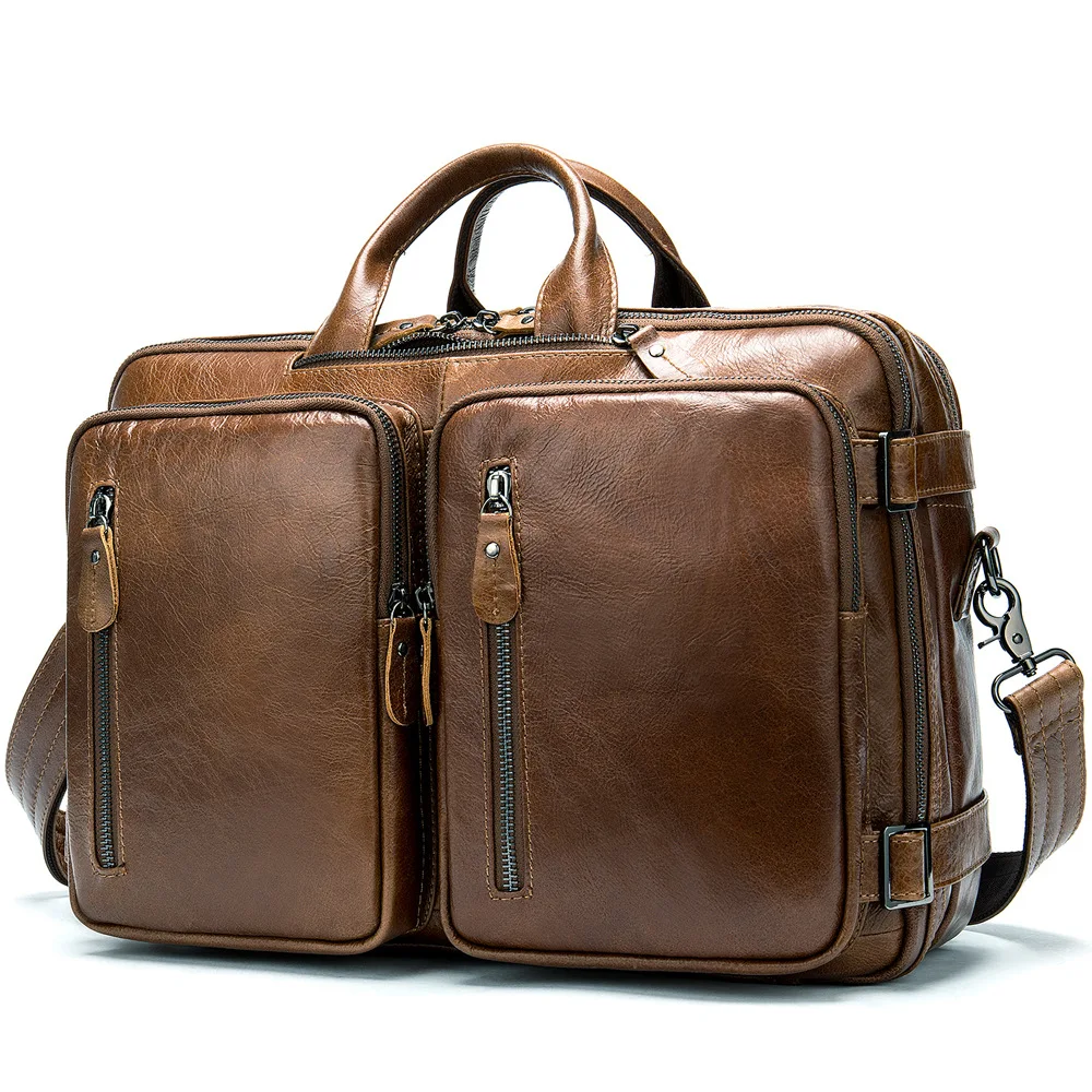 Деловая Мужская сумка из натуральной кожи, Большая вместительная сумка для ноутбука, поперечный разрез, наплечный портфель, рюкзак, натуральная воловья кожа