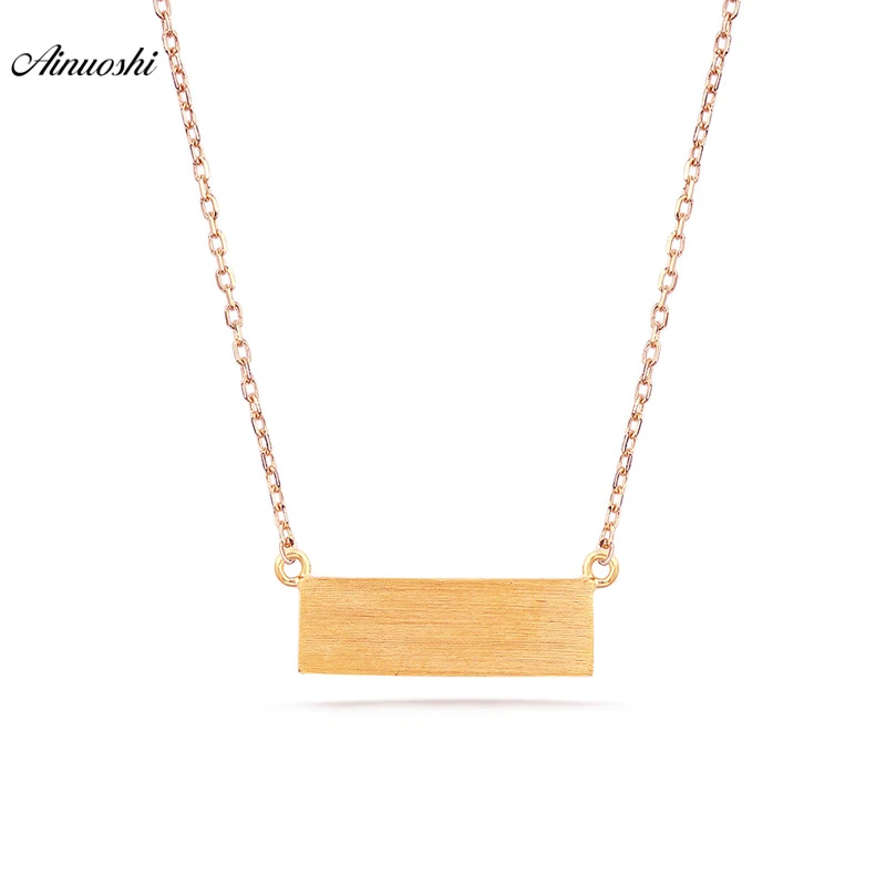 AINUOSHI 18K Pure Gold Necklace Brush Smooth Finish Square Bar Clavicle Necklace Women Simple Diy Pendant Link Chain Engagement AINUOSHI 18K Pure Gold Necklace Brush Smooth Finish Square Bar Clavicle Necklace Women Simple Diy Pendant Link Chain Engagement