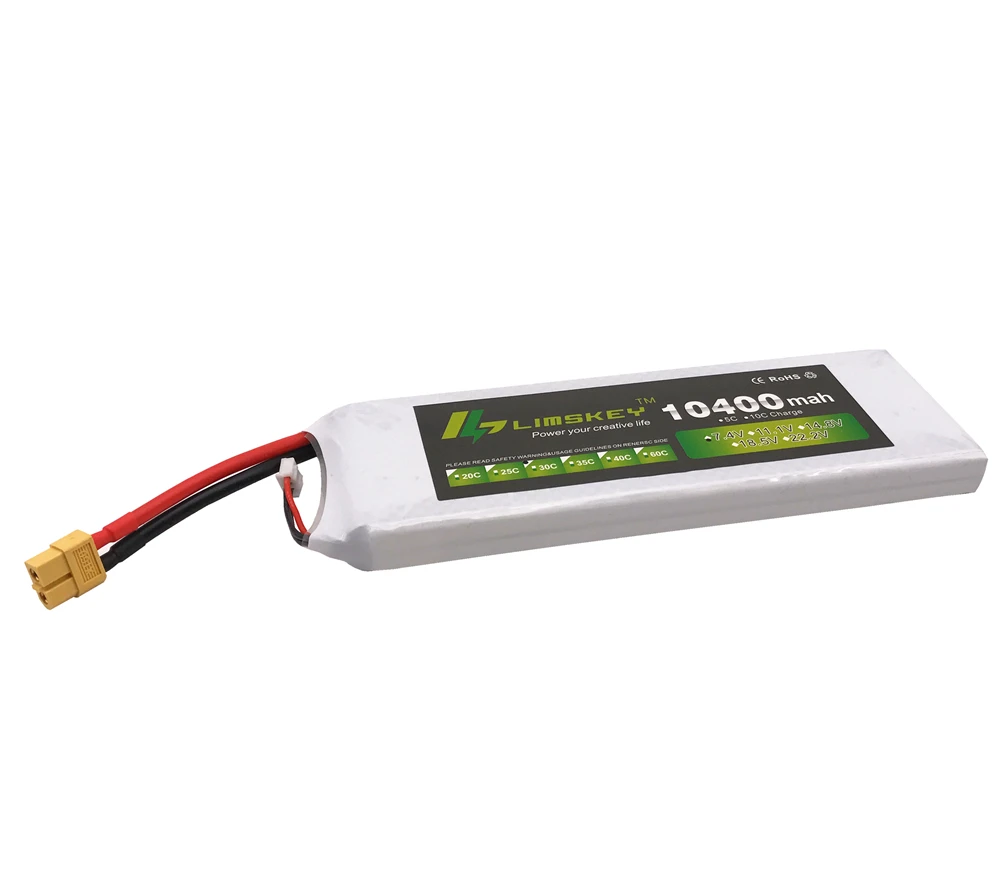 Limskey Высокая емкость 7,4 V 10400 mAh Lipo батарея 30C 2S батарея 2S LiPo 7,4 V 10400 mAh 2S 1P Lipo для RC лодки автомобиля VS 10000