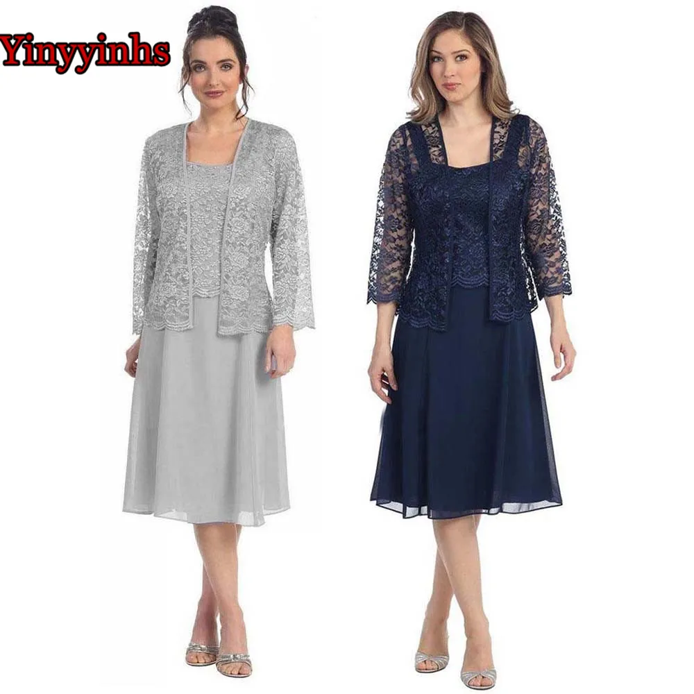 

2019 Mother of the Bride Dresses Sheath 2 Piece With Jacket Lace Applique Wedding Party Dress Groom Mother Dresses For Wedding