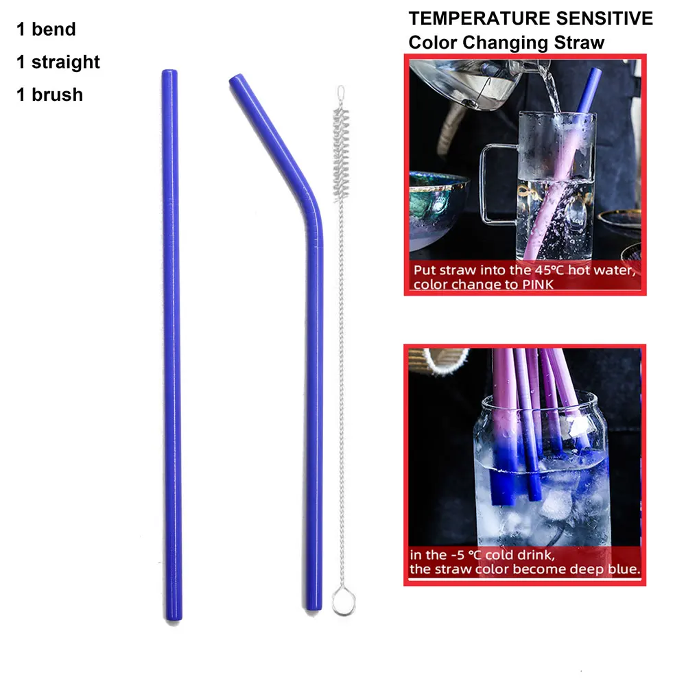 Многоразовые металлические трубочки для питья 304 из нержавеющей стали чувствительные к температурам красочные соломы с чистящей щеткой бар вечерние аксессуары - Цвет: 2Pcs