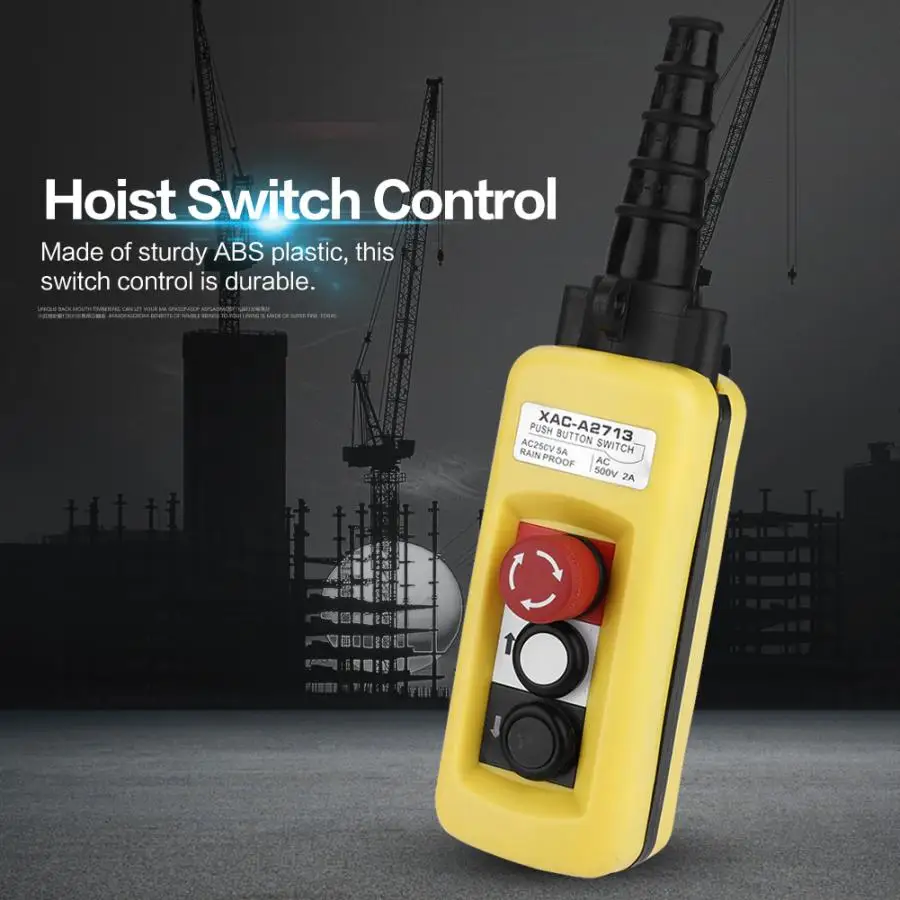 

ABS Plastic Crane Chain Hoist Push Button Switch Lifting Pendant Controller w/ Emergency Stop Durable Pendant Switch