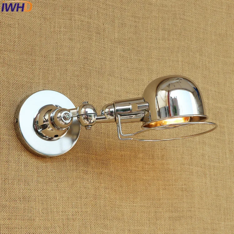 Lâmpada de Parede de Prata Iwhd Industrial Ajustável Led Longo Braço Oscilante Luminárias Edison Retro Vintage Ferro Luz da Parede Interior Iluminação E14 6 Luminárias de parede