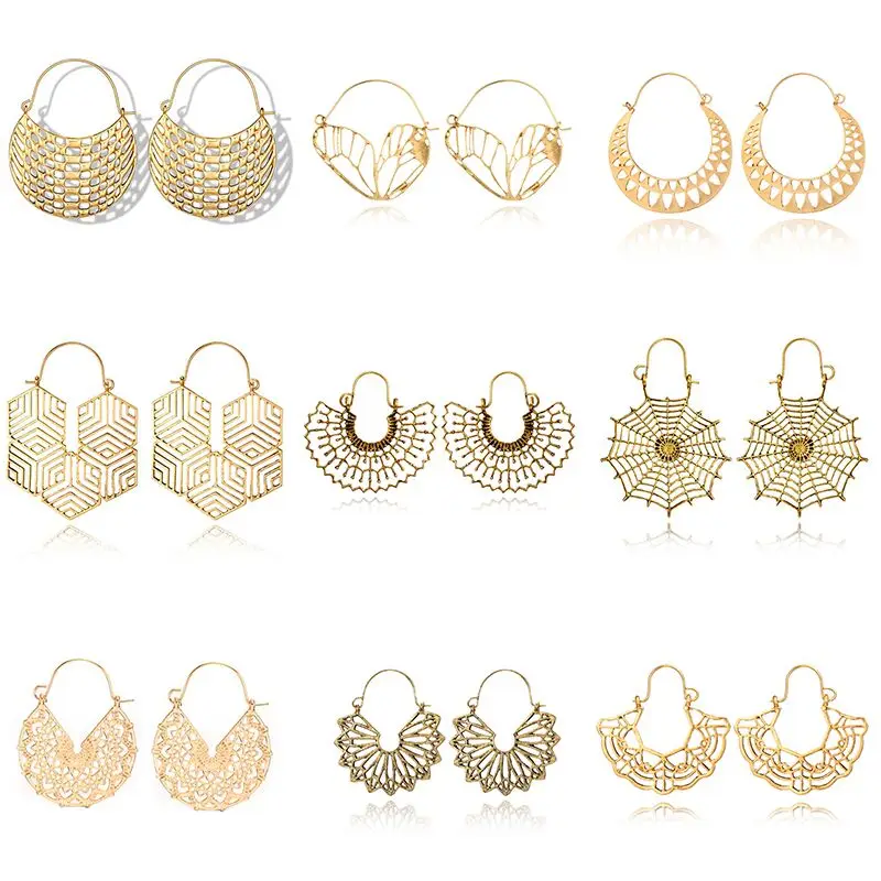 

Docona Tribe Gold Silver Color Cobweb Honeycomb Hollow Drop Dangle Earrings For Women Vintage Boho Geometric Piercing Jewelry