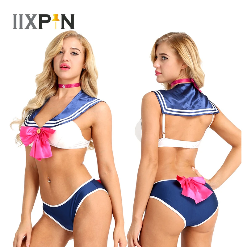 IIXPIN женский костюм для косплея Сейлор Мун с бантом школьная форма бюстгальтер