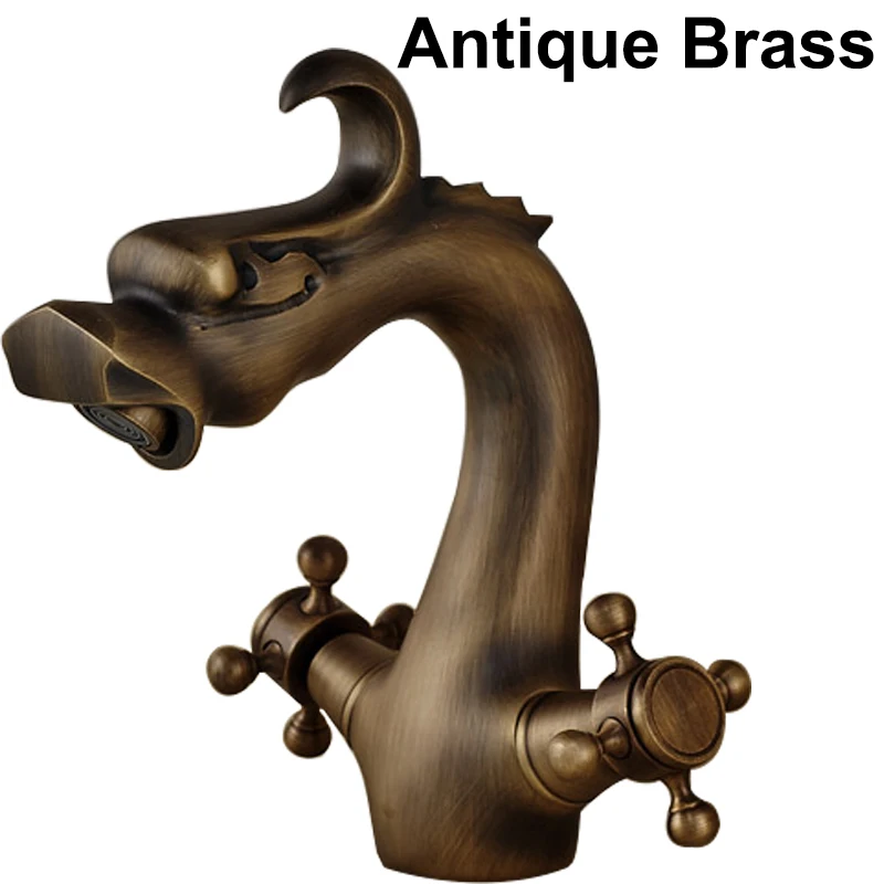 Antique Brass Quyanre смеситель для раковины в стиле дракона Смесители для ванной бассейна с двойной ручкой смеситель для раковины смесители на бортике - Цвет: Antique Brass