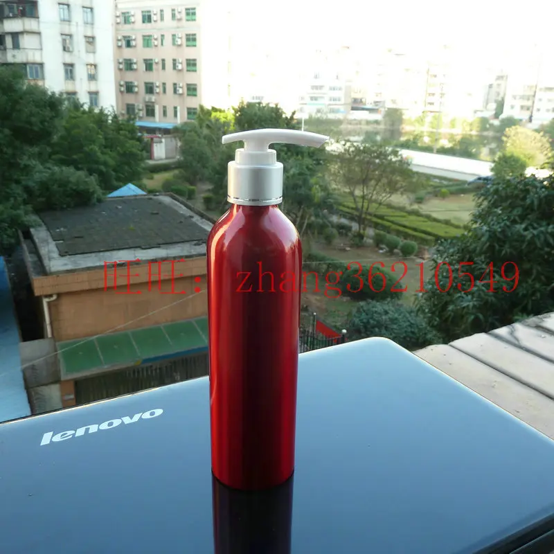 

250ml aluminum red bottle With (white + silver long Pointed mouth) pump.for lotion and essential oil. lotion cream packing